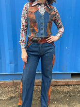 Load image into Gallery viewer, Laura Denim and Leather Patched 2 Piece Pant and Vest Set