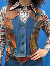 Load image into Gallery viewer, Laura Denim and Leather Patched 2 Piece Pant and Vest Set