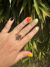 Load image into Gallery viewer, Zuni Artist Larry Castillo Carved Red Opal Brass Ring