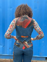 Load image into Gallery viewer, Laura Denim and Leather Patched 2 Piece Pant and Vest Set