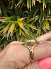 Load image into Gallery viewer, Artist Larry Castillo Carved Opal Brass Ring