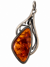 Load image into Gallery viewer, Vintage Sterling Silver Amber Art Nouveau Pendant