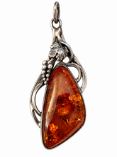 Load image into Gallery viewer, Vintage Sterling Silver Amber Art Nouveau Pendant