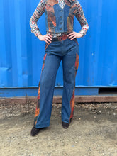 Load image into Gallery viewer, Laura Denim and Leather Patched 2 Piece Pant and Vest Set