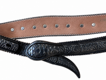 Load image into Gallery viewer, Vintage Y2K Streets Ahead Black Leather Silver Snake Belt