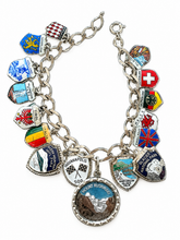 Load image into Gallery viewer, Vintage 925 World Travel European Shield Bracelet 18 Enamel Souvenir