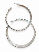 Load image into Gallery viewer, Vintage Sterling Silver Turquoise Snake Eye Large Hoop Earrings Southwestern