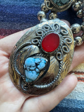 Load image into Gallery viewer, Nickel Howlite & Coral Block Statement Necklace