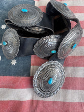 Load image into Gallery viewer, Vintage AJW Sterling Turquoise Concho Belt