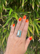 Load image into Gallery viewer, Larry Castillo Rectangle Carved Opal Brass Ring