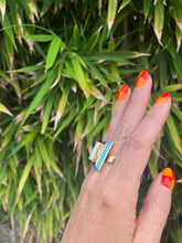 Load image into Gallery viewer, Larry Castillo Rectangle Carved Opal Brass Ring