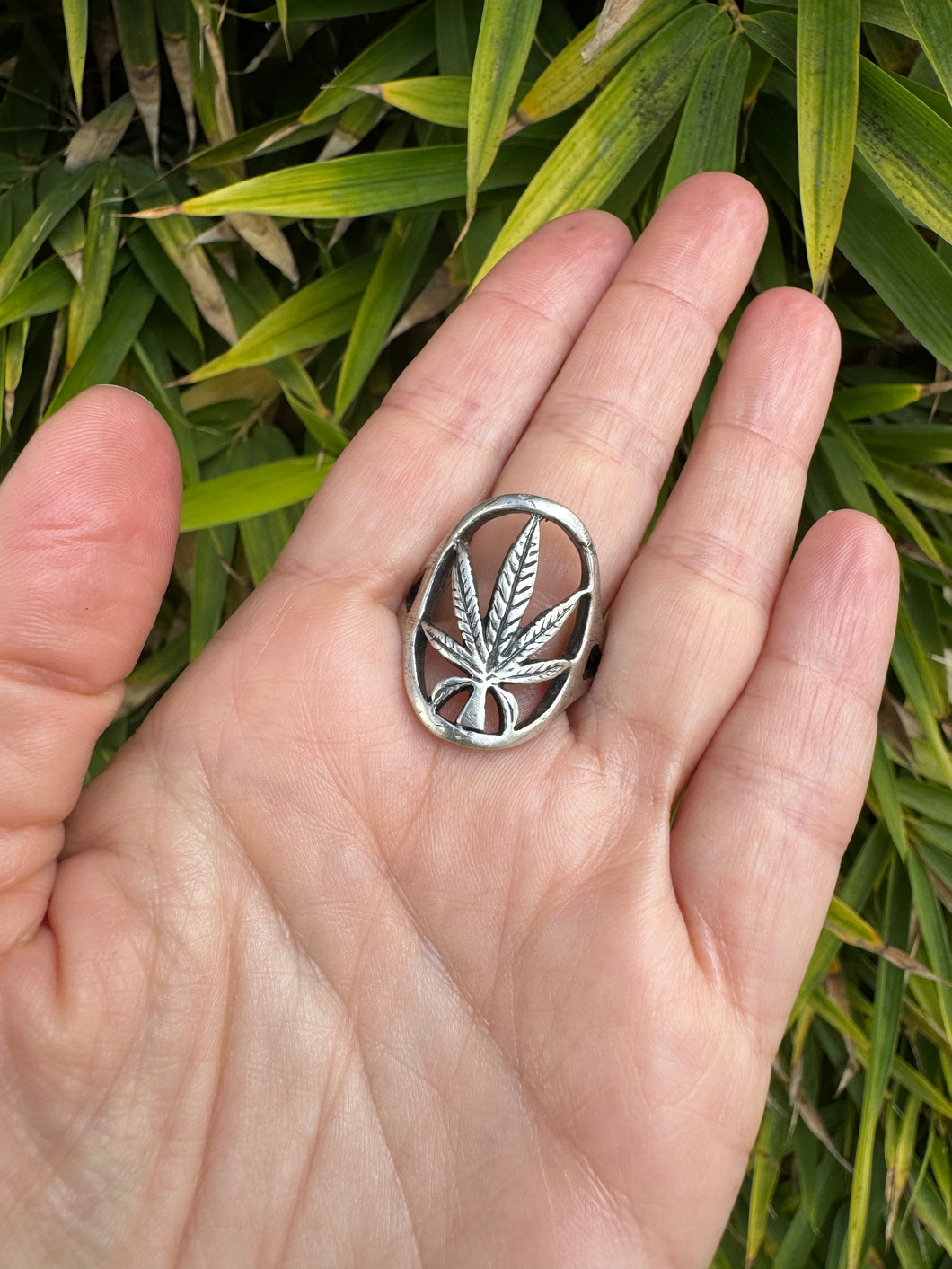 Marijuana Leaf Sterling Silver Ring