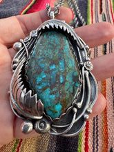 Load image into Gallery viewer, Vintage Navajo Large Turquoise Pendant Stone Sterling Silver Necklace

