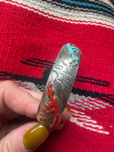 Load image into Gallery viewer, Dancing Kokopelli  Turquoise Coral Cuff Braceket
