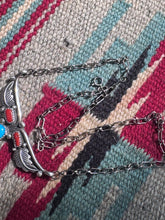 Load image into Gallery viewer, Navajo Turquoise Coral Hanging Feathers Necklace
