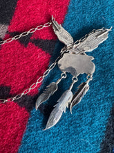 Load image into Gallery viewer, Flying Eagle Turquoise with 3 Hanging Feathers Necklace
