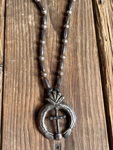 Load image into Gallery viewer, Solid Silver Cross Naja Squash Blossom Necklace
