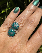 Load image into Gallery viewer, Two Flower Stacked  Inlay Turquoise  Ring
