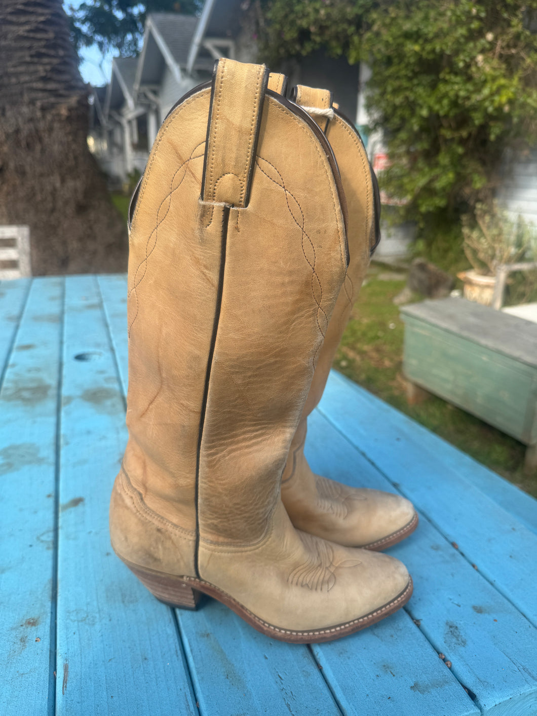 Leather Tan Cowboy Boots-Women Size 6