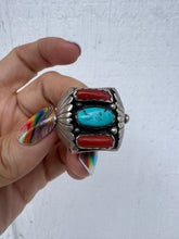 Load image into Gallery viewer, Vintage Navajo Turquoise and Coral Ring
