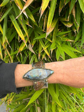 Load image into Gallery viewer, Labradorite Diamond Sterling Silver Brass Cuff Bracelet
