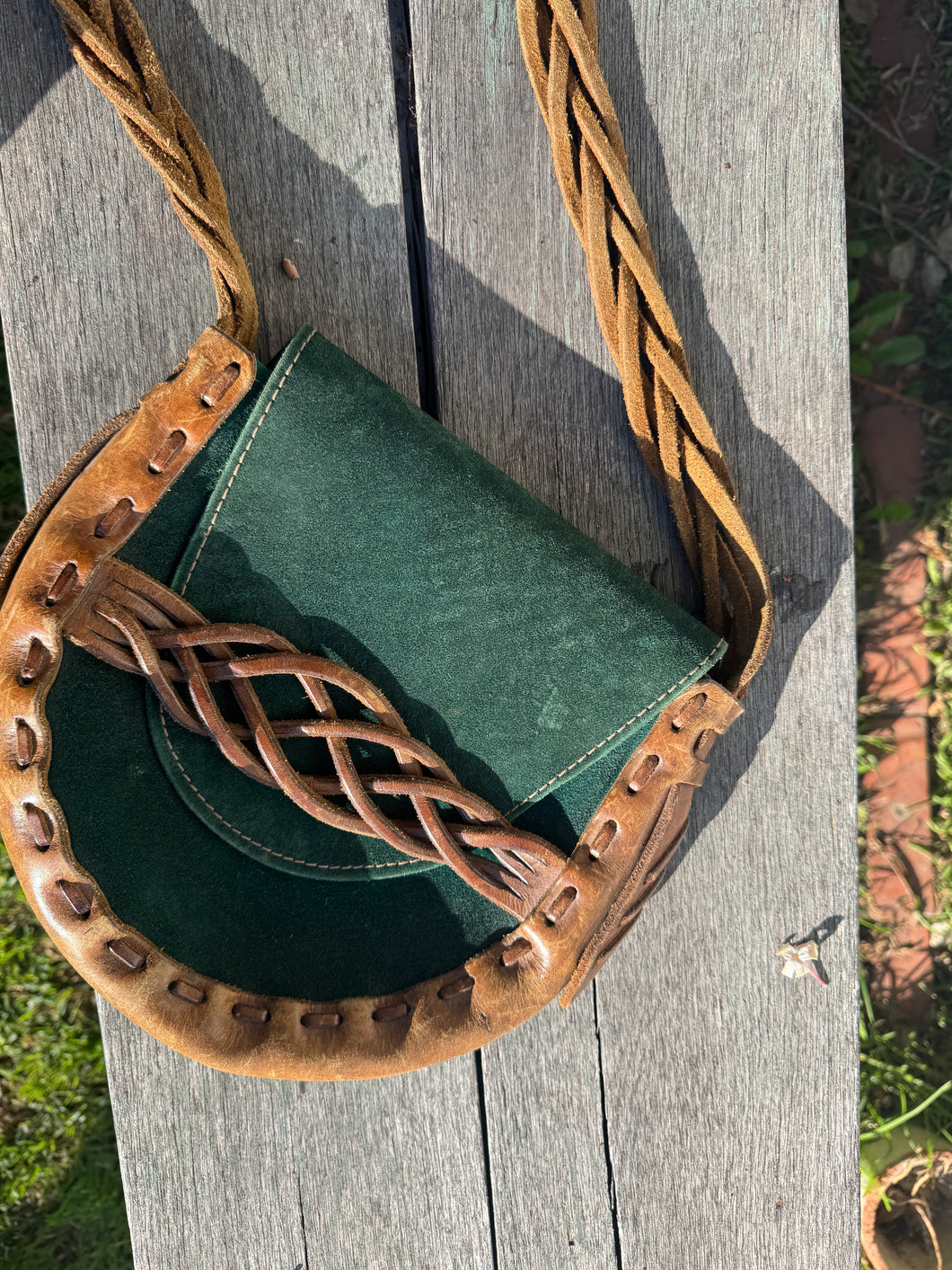 1960s Hand Tooled Braided Leather Purse