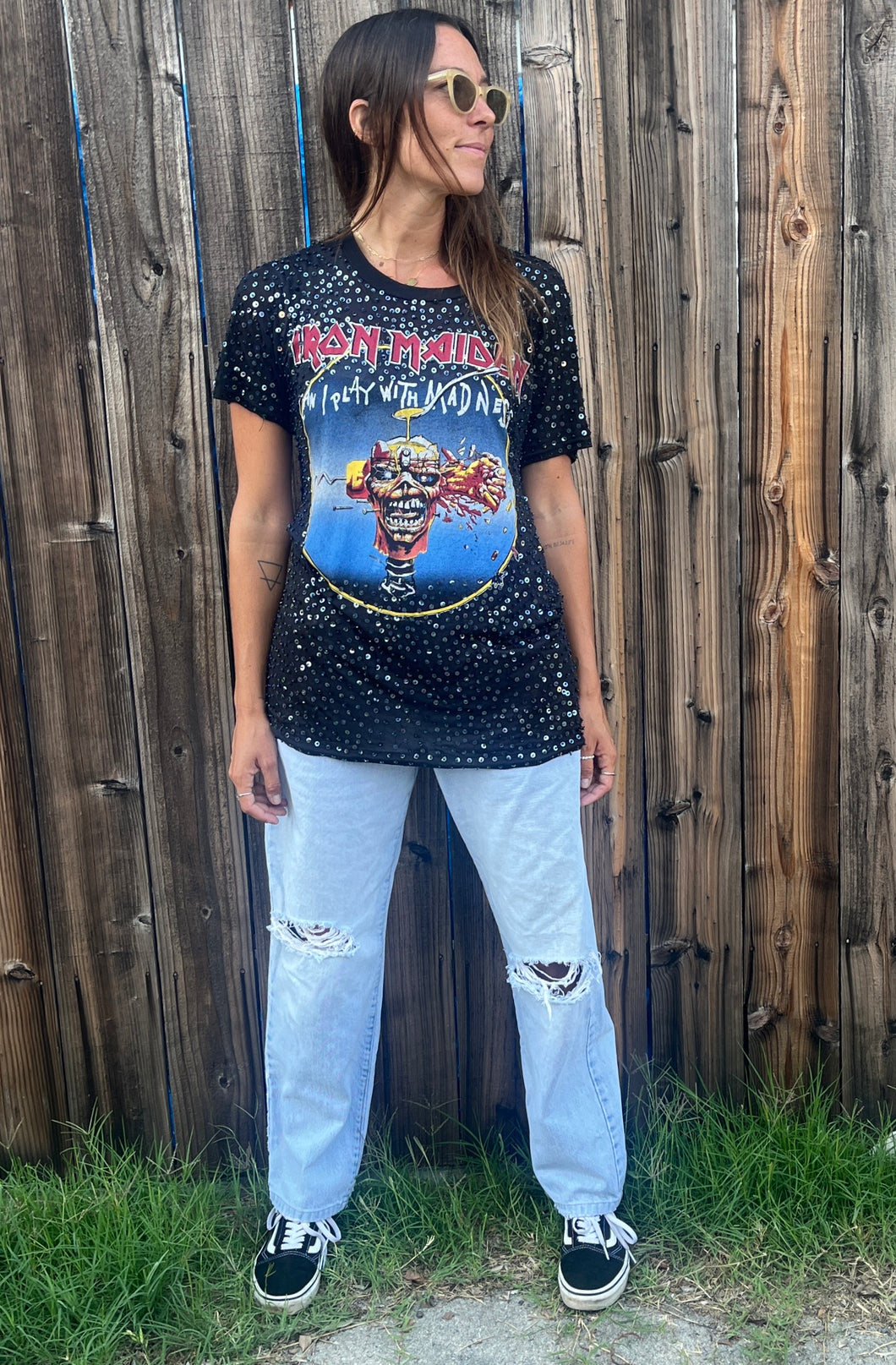 Handmade Sequin Iron Maiden Rock Shirt
