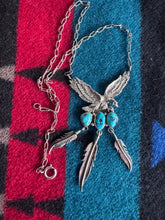 Load image into Gallery viewer, Flying Eagle Turquoise with 3 Hanging Feathers Necklace
