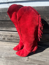 Load image into Gallery viewer, Fringe Red Suede Boots ~ Women Size 5
