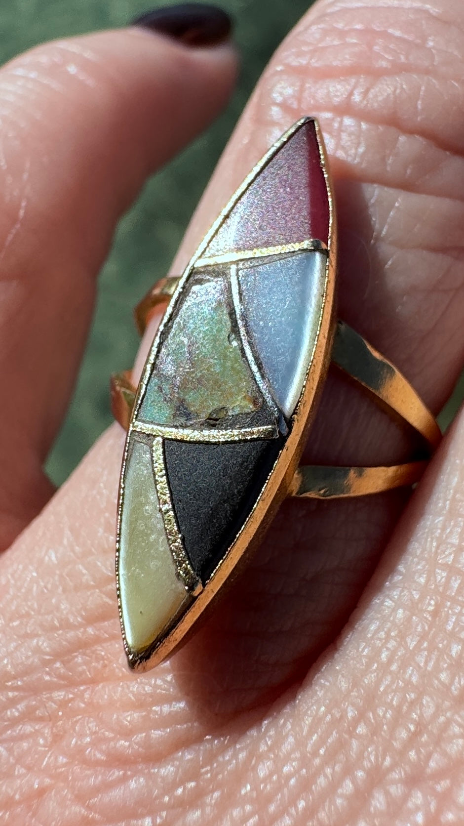 Vintage Inlay Brass Ring