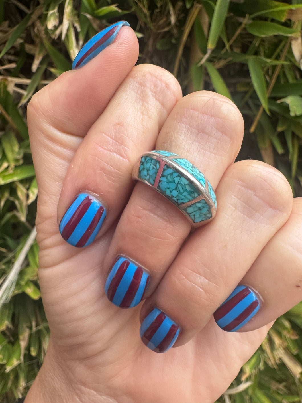 Crushed Turquoise Raised Middle Ring