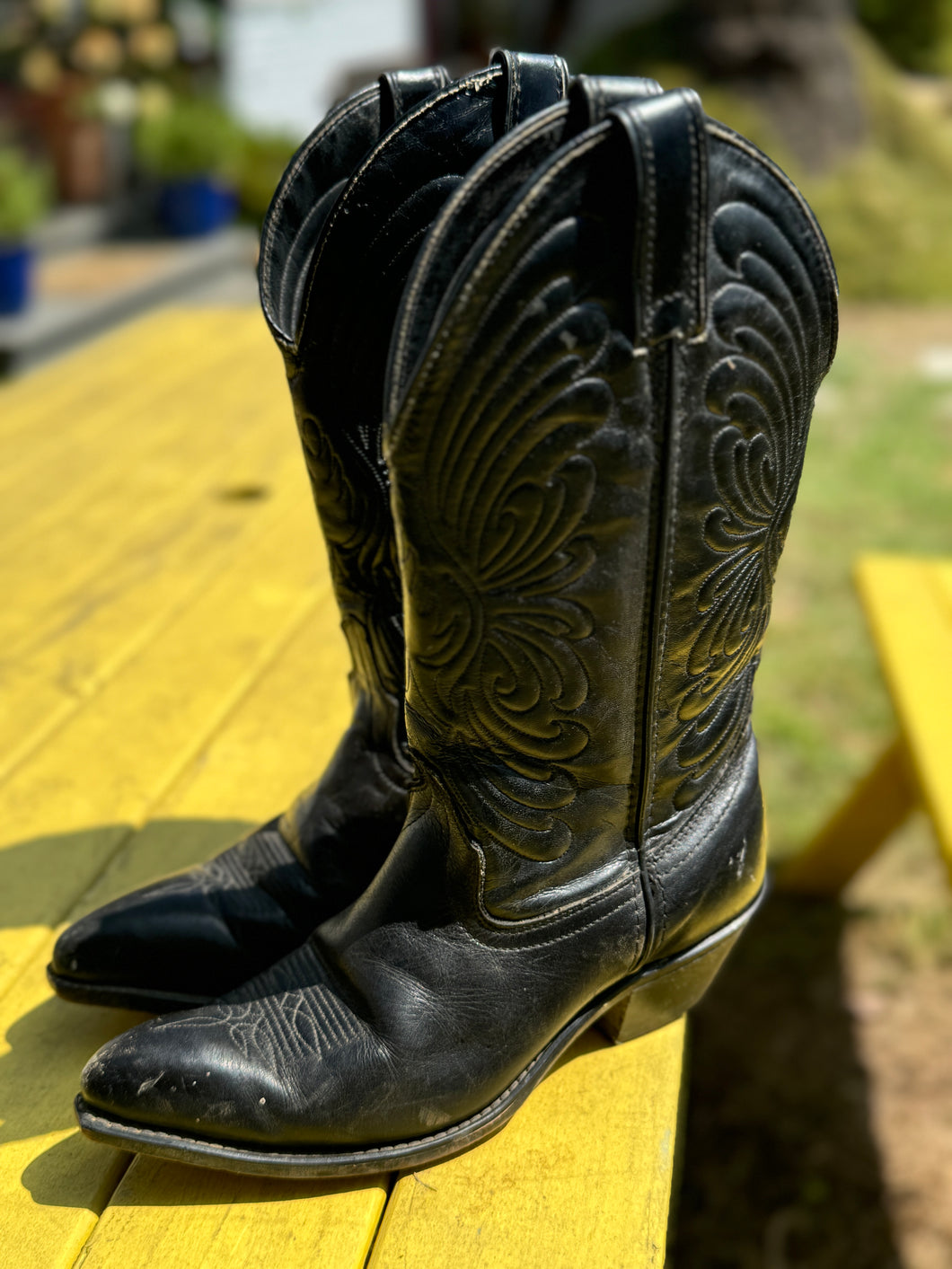 Tony Lama  Black Leather Boots- Womens Size 5.5