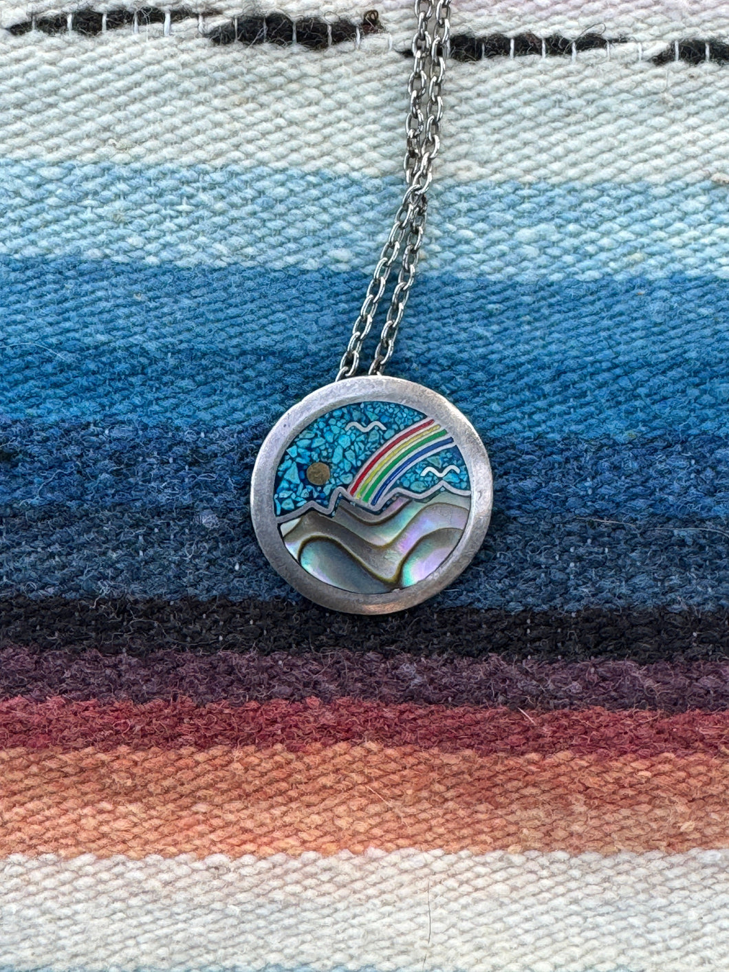Mountain Rainbow Circle Pendant Necklace