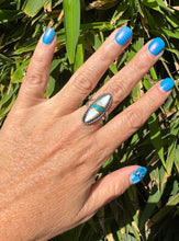 Load image into Gallery viewer, Vintage Mother of Pearl Turquoise Stripe Ring
