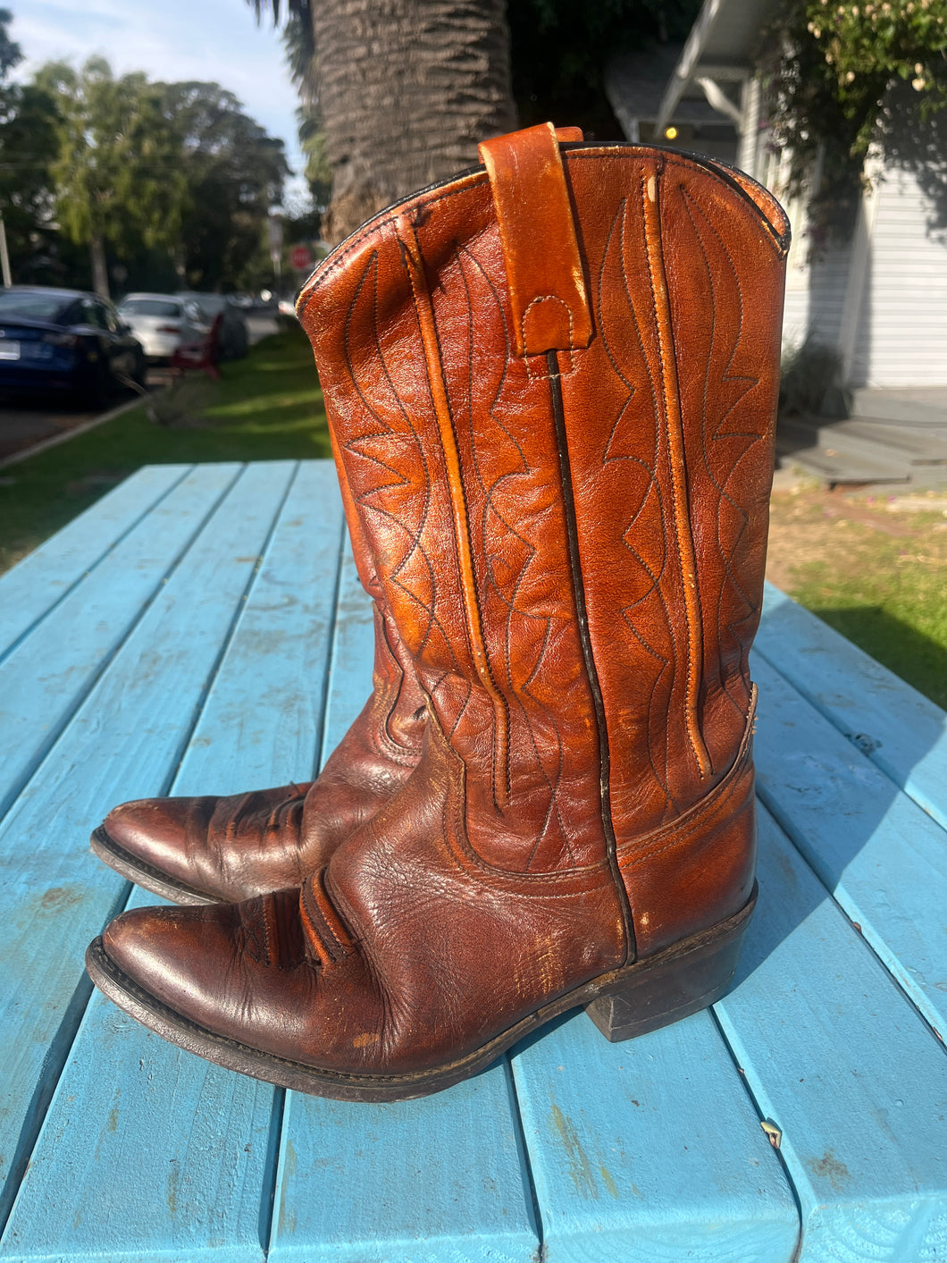 Acme Cowboy Dark Brown Distressed Leather Boots ~ Mens 7.5 D