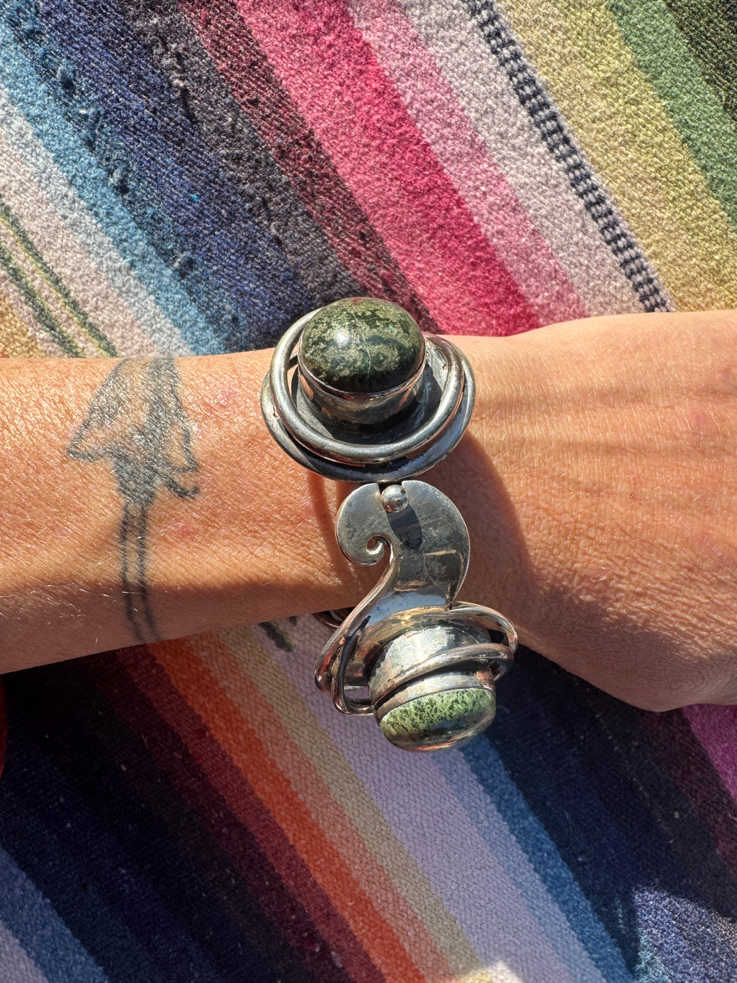 Los Ballesteros Mexican Silver Agate Sterling Silver Cuff Bracelet