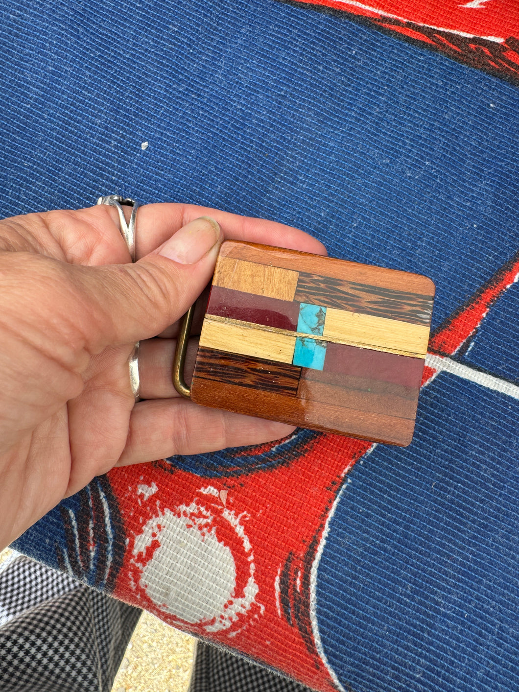 1970s Wood Turquoise Belt Buckle