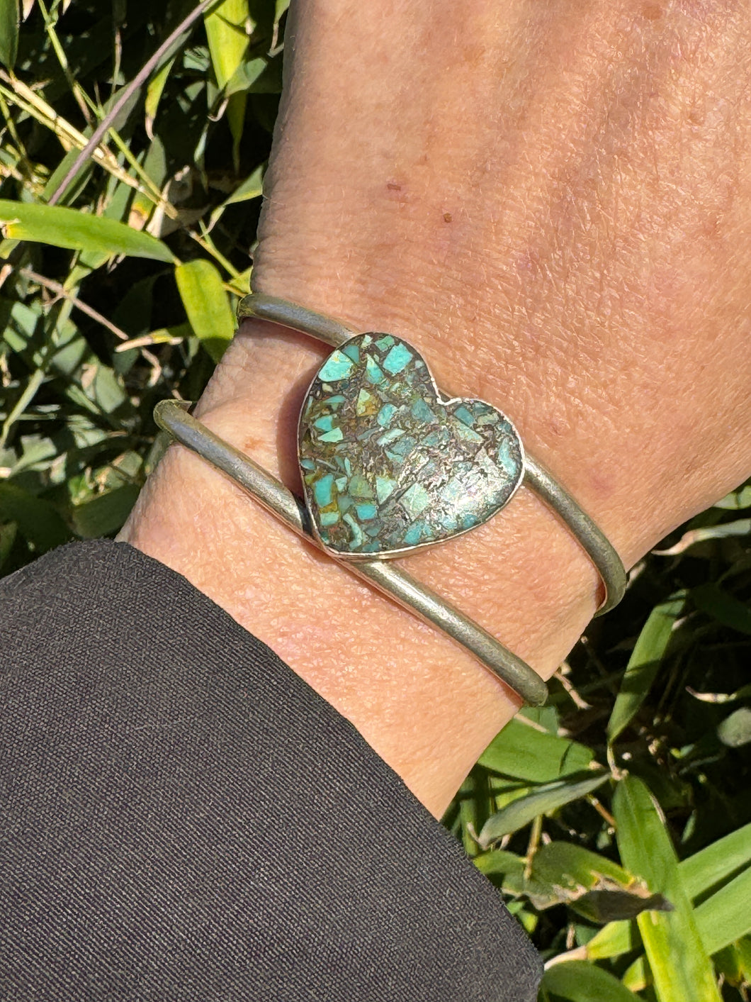 Heart Crushed Turquoise Cuff Bracelet
