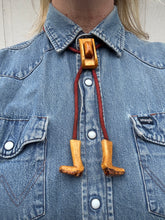 Load image into Gallery viewer, Wood Carved Western Cowboy Bolo Tie Necklace
