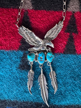 Load image into Gallery viewer, Flying Eagle Turquoise with 3 Hanging Feathers Necklace
