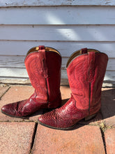 Load image into Gallery viewer, Burgundy Leather Snakeskin Boots~ Mens Size 11

