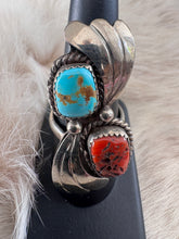 Load image into Gallery viewer, Turquoise Coral Double Band Ring
