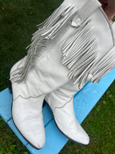 Load image into Gallery viewer, Cowboy Fringe White Leather Boots

