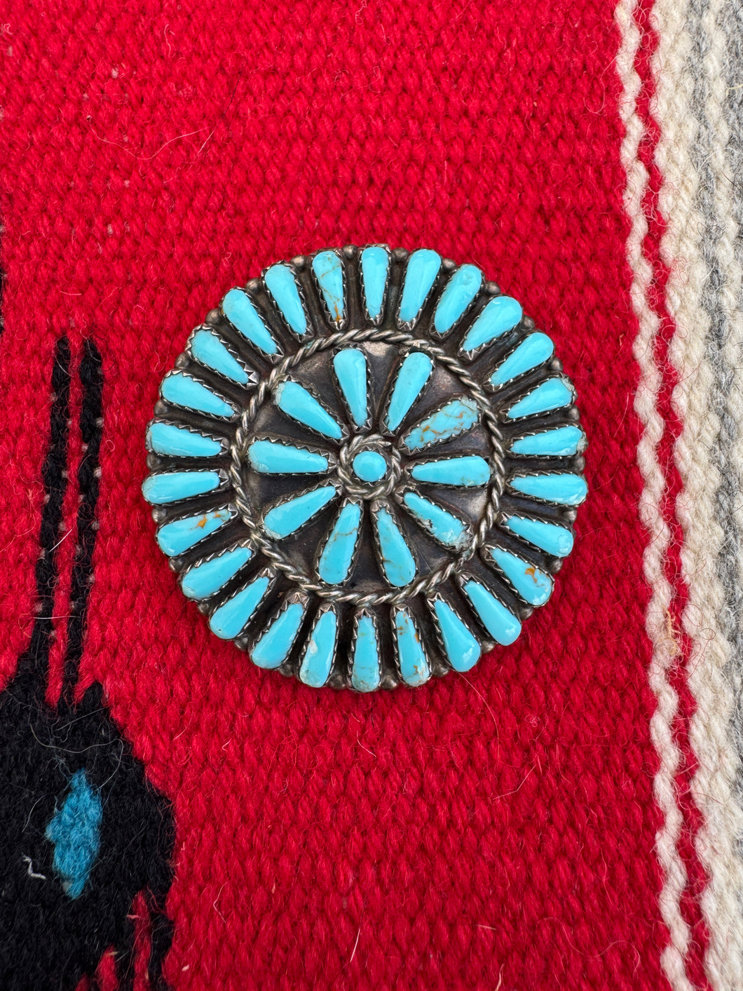 Vintage Petit Point Navajo Turquoise MB Marco Begaye Pendant Brooch
