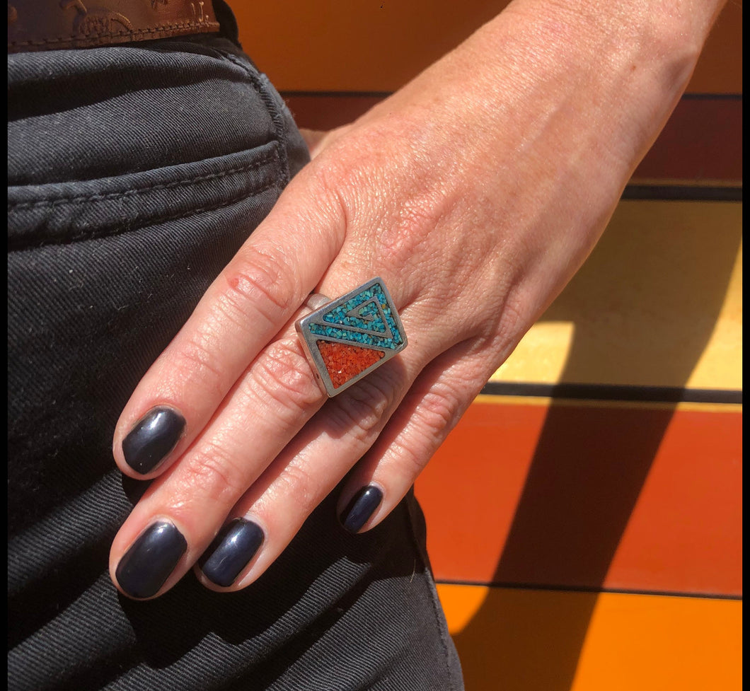 Crushed Turquoise Coral Maze Ring