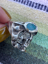 Load image into Gallery viewer, Skull with Turquoise Goggles Ring
