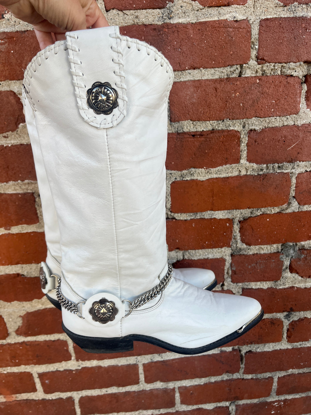 Cowboy White Leather Boots ~ Women Size 8.5