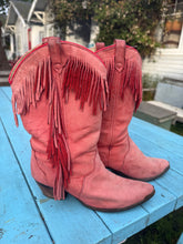 Load image into Gallery viewer, Cowboy Fringe Red Leather Boots
