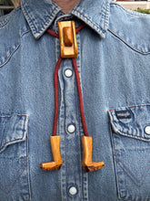 Load image into Gallery viewer, Wood Carved Western Cowboy Bolo Tie Necklace
