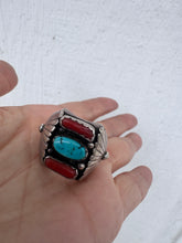 Load image into Gallery viewer, Vintage Navajo Turquoise and Coral Ring
